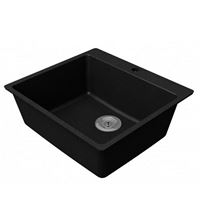 Cast marble rectangular sink ALBA with comfortable and deep bowl. With hole for mixer, 585x530, coal