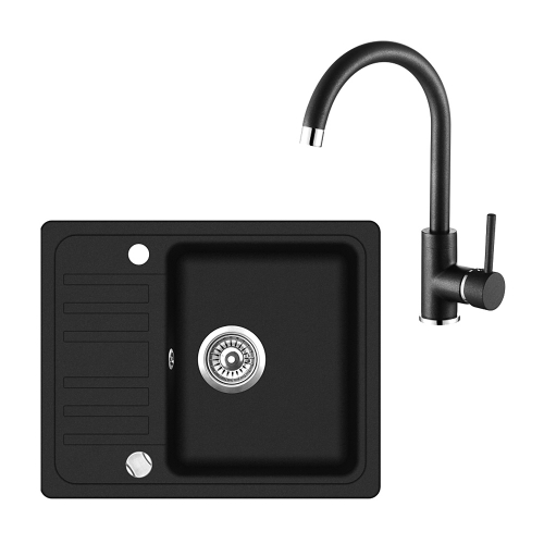 Attēls Komplekts granīta izlietne SQ102+maisītājs 5523 black metallic