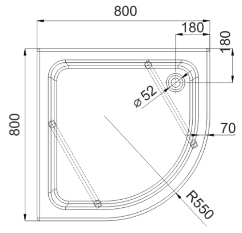 Attēls Akrila  paliktnis STANDARD M, 80x80x12/26cm, R55